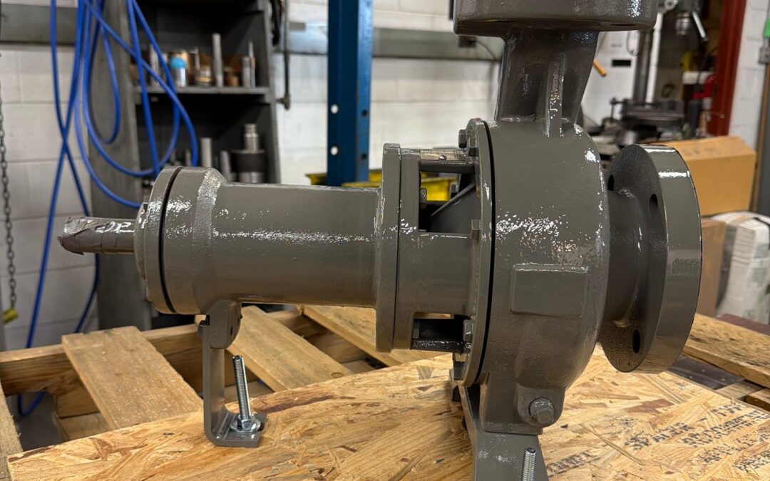 Worthington D814 3x2x6 all-iron pump mounted on a pallet at Thelco