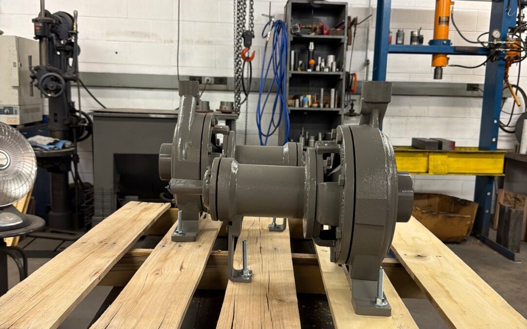 Thelco-built Worthington D814 2x1x8 centrifugal pump with 316 stainless steel fitted construction and full 8.00-inch impeller installed